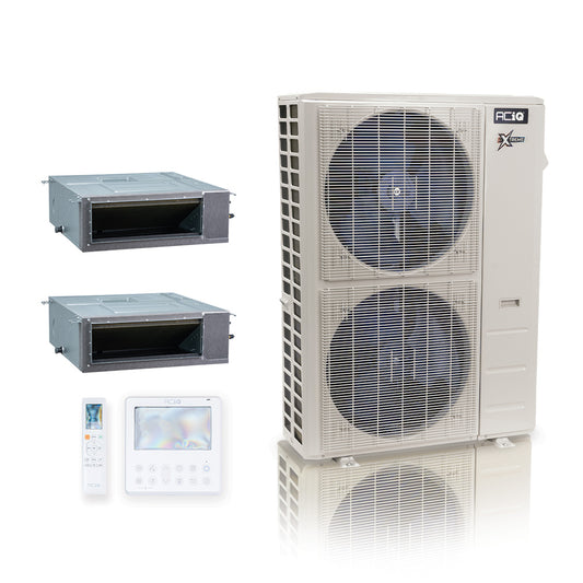 ACIQ Extreme Series 2-Zone Ducted Mini Split AC & Heat Pump 48000 BTU (18K+18K), Slim Duct Units, 230V