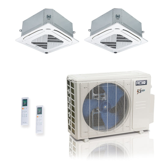 ACIQ Extreme Series 2-Zone Ductless Mini Split AC & Heat Pump 18000 BTU (12K+12K), Ceiling Cassettes Units, 230V