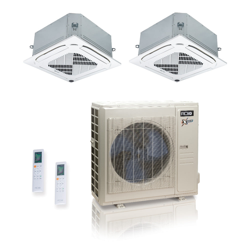 ACIQ Extreme Series 2-Zone Ductless Mini Split AC & Heat Pump 36000 BTU (18K+18K), Ceiling Cassettes Units, 230V
