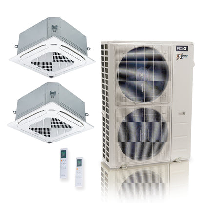 ACIQ Extreme Series 2-Zone Ductless Mini Split AC & Heat Pump 48000 BTU (12K+12K), Ceiling Cassettes Units, 230V