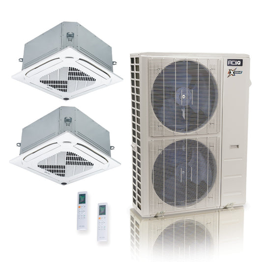 ACIQ Extreme Series 2-Zone Ductless Mini Split AC & Heat Pump 48000 BTU (12K+24K), Ceiling Cassettes Units, 230V