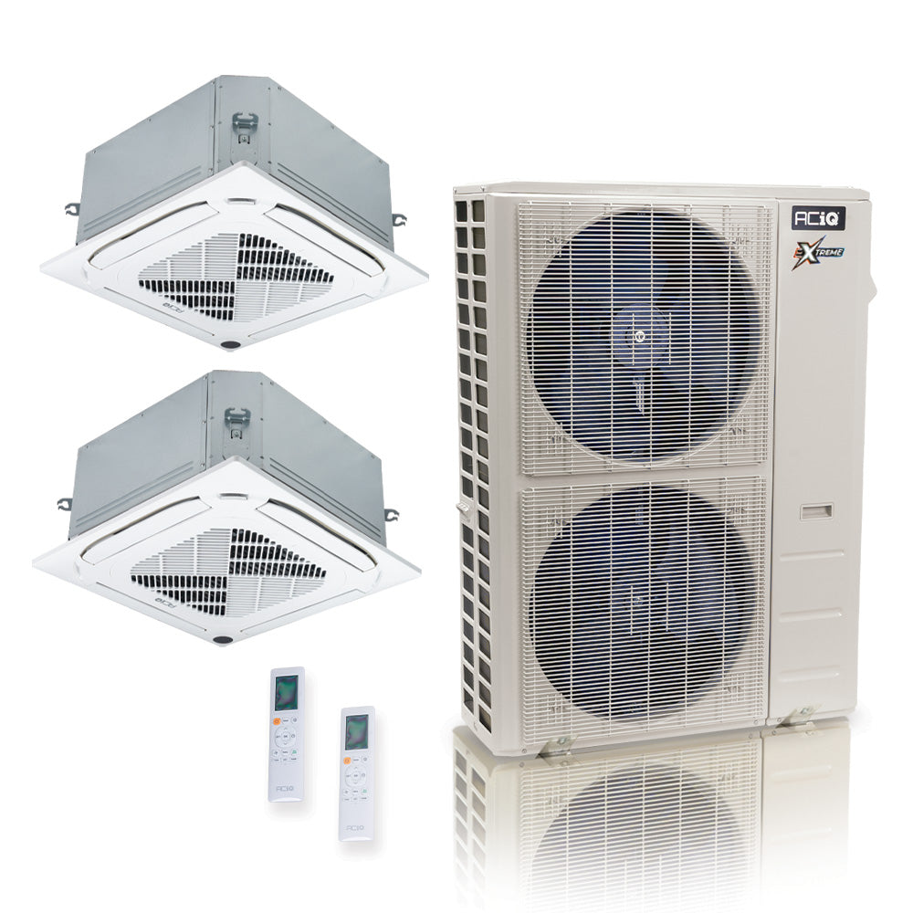 ACIQ Extreme Series 2-Zone Ductless Mini Split AC & Heat Pump 48000 BTU (18K+18K), Ceiling Cassettes Units, 230V