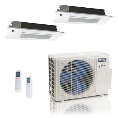 ACIQ Extreme Series 2-Zone Ductless Mini Split AC & Heat Pump 18000 BTU (6K+9K), One Way Ceiling Cassette Units, 230V