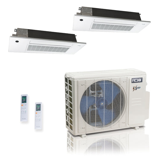 ACIQ Extreme Series 2-Zone Ductless Mini Split AC & Heat Pump 18000 BTU (9K+9K), One Way Ceiling Cassette Units, 230V