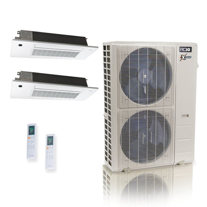 ACIQ Extreme Series 2-Zone Ductless Mini Split AC & Heat Pump 48000 BTU (18K+18K), One Way Ceiling Cassette Units, 230V