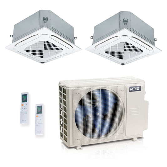 ACIQ 2-Zone Ductless Mini Split AC & Heat Pump 18000 BTU (12K+12K), Ceiling Cassettes Units, 230V