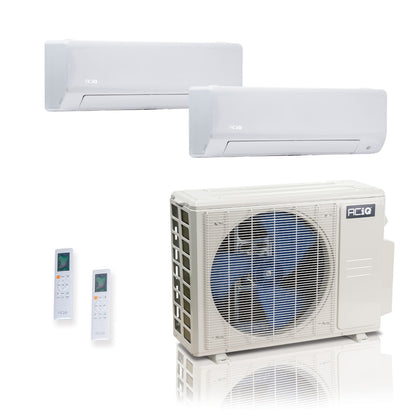 ACIQ 2-Zone Ductless Mini Split AC & Heat Pump 27000 BTU (9K+9K), Wall Mount Units, 230V