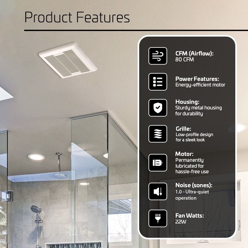 ACIQ 80 CFM 1.0 Sones ACiQ UltraCompact Bathroom Exhaust Fan