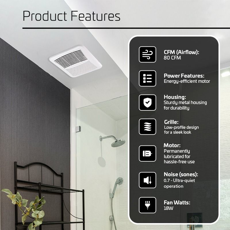 ACIQ 80 CFM 0.7 Sones ACiQ SlimLine Bathroom Exhaust Fan