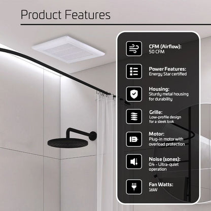 ACIQ 50 CFM 0.4 Sones ACiQ Ultra Quiet Bathroom Exhaust Fan