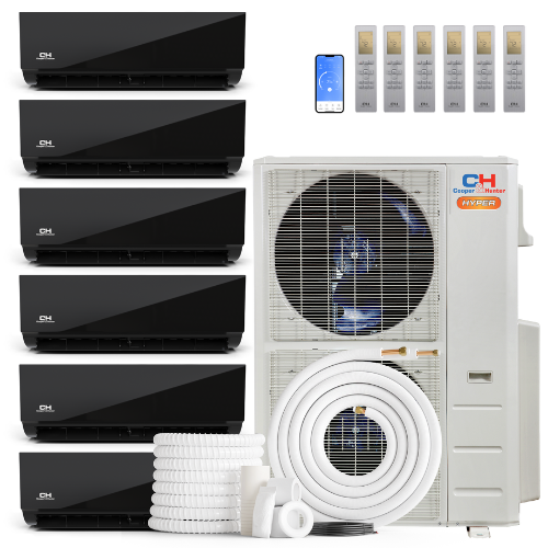 Cooper&Hunter Hyper Olivia Midnight 6-Zone Ductless Mini Split AC & Heat Pump 48000 BTU (9K+9K+9K+9K+9K+9K), Wall Mount Units, 230V