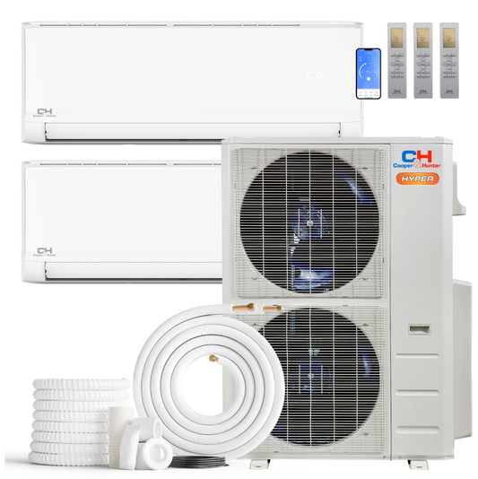 Cooper&Hunter Hyper Olivia 2-Zone Ductless Mini Split AC & Heat Pump 48000 BTU (12K+18K), Wall Mount Units, 230V