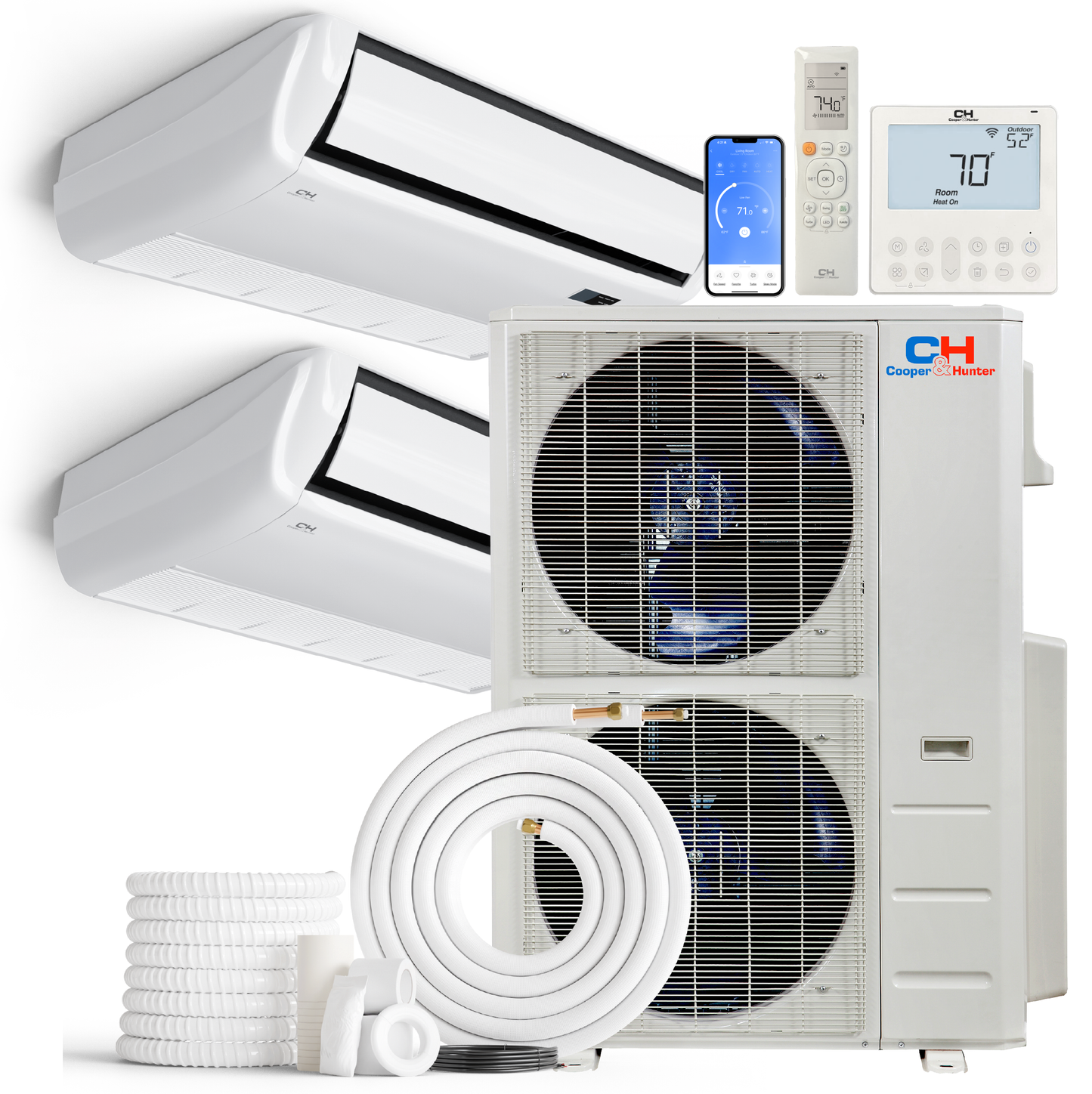 Cooper&Hunter 2-Zone Ductless Mini Split AC & Heat Pump 60000 BTU (18K+24K), Universal Floor/Ceiling Units, 230V