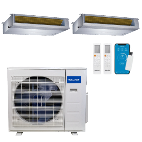 MRCOOL Olympus 4th Generation 2-Zone Ducted Mini Split AC & Heat Pump 36000 BTU (9K+18K), Slim Duct Units, 230V