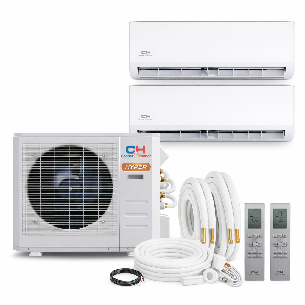 Cooper&Hunter Hyper Olivia 2-Zone Ductless Mini Split AC & Heat Pump 19000 BTU (9K+9K), Wall Mount Units, 230V - R410A