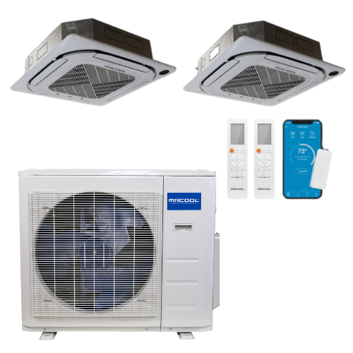 MRCOOL Olympus 4th Generation 2-Zone Ductless Mini Split AC & Heat Pump 27000 BTU (9K+12K), Ceiling Cassette Units, 230V