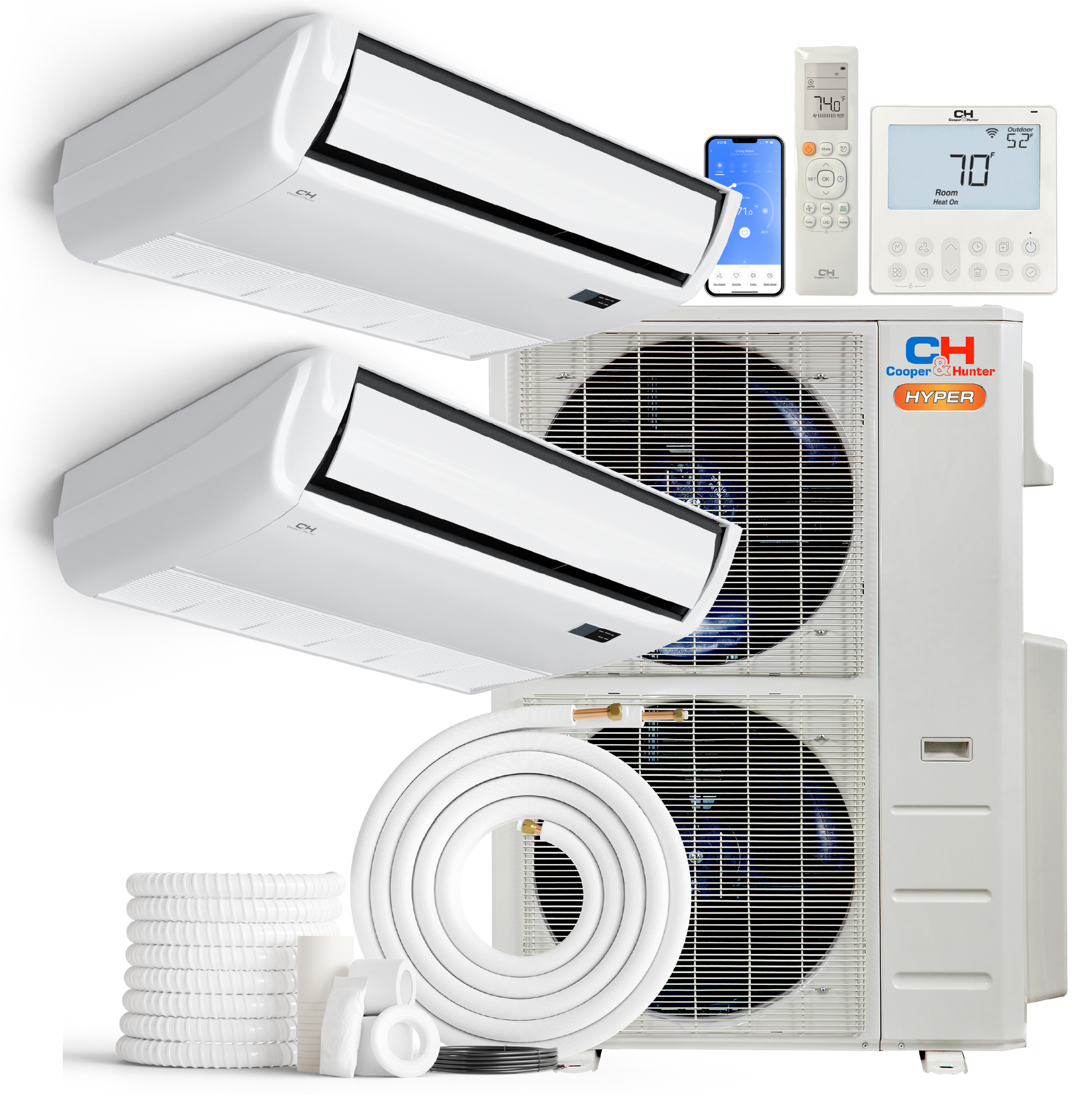 Cooper&Hunter Hyper 2-Zone Ductless Mini Split AC & Heat Pump 48000 BTU (18K+18K), Universal Floor/Ceiling Units, 230V