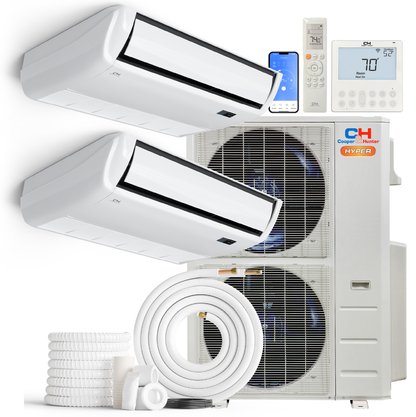 Cooper&Hunter Hyper 2-Zone Ductless Mini Split AC & Heat Pump 48000 BTU (18K+18K), Universal Floor/Ceiling Units, 230V