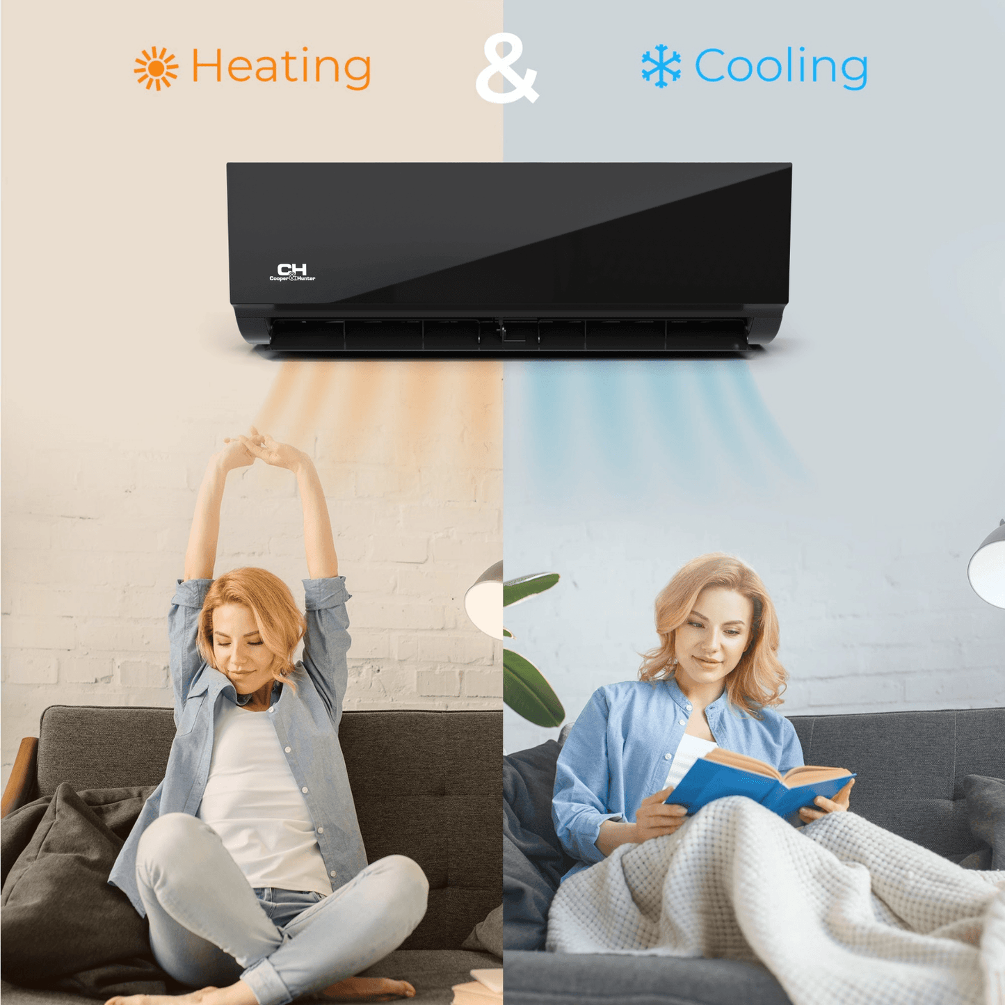 Cooper&Hunter Hyper Olivia Midnight 2-Zone Ductless Mini Split AC & Heat Pump 19000 BTU (6K+9K), Wall Mount Units, 230V - R410A