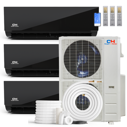 Cooper&Hunter Olivia Midnight 3-Zone Ductless Mini Split AC & Heat Pump 48000 BTU (12K+18K+24K), Wall Mount Units, 230V