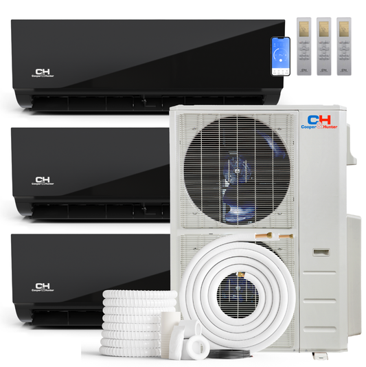 Cooper&Hunter Olivia Midnight 3-Zone Ductless Mini Split AC & Heat Pump 48000 BTU (9K+18K+18K), Wall Mount Units, 230V