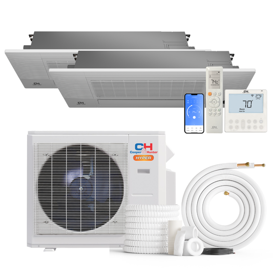 Cooper&Hunter Hyper 2-Zone Ductless Mini Split AC & Heat Pump 28000 BTU (9K+9K), One-Way Ceiling Cassettes Units, 230V