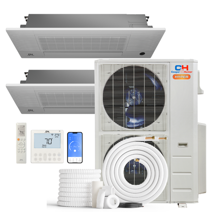Cooper&Hunter Hyper 2-Zone Ductless Mini Split AC & Heat Pump 55000 BTU (6K+18K), One-Way Ceiling Cassettes Units, 230V