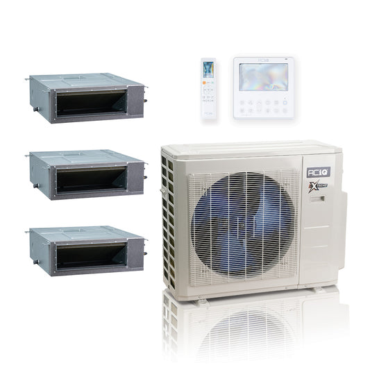 ACIQ Extreme Series 3-Zone Ducted Mini Split AC & Heat Pump 18000 BTU (9K+12K+12K), Slim Duct Units, 230V