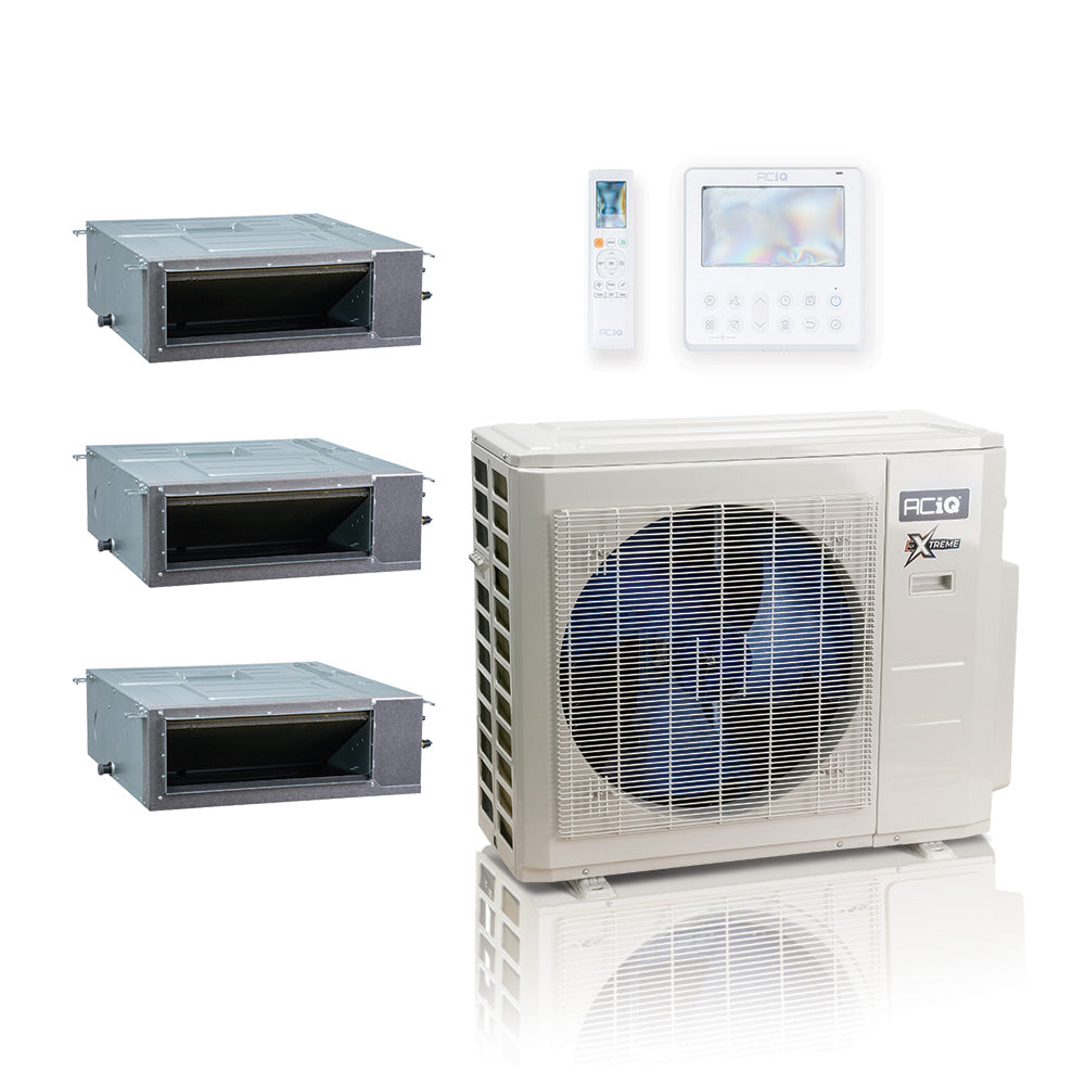 ACIQ Extreme Series 3-Zone Ducted Mini Split AC & Heat Pump 18000 BTU (9K+9K+9K), Slim Duct Units, 230V