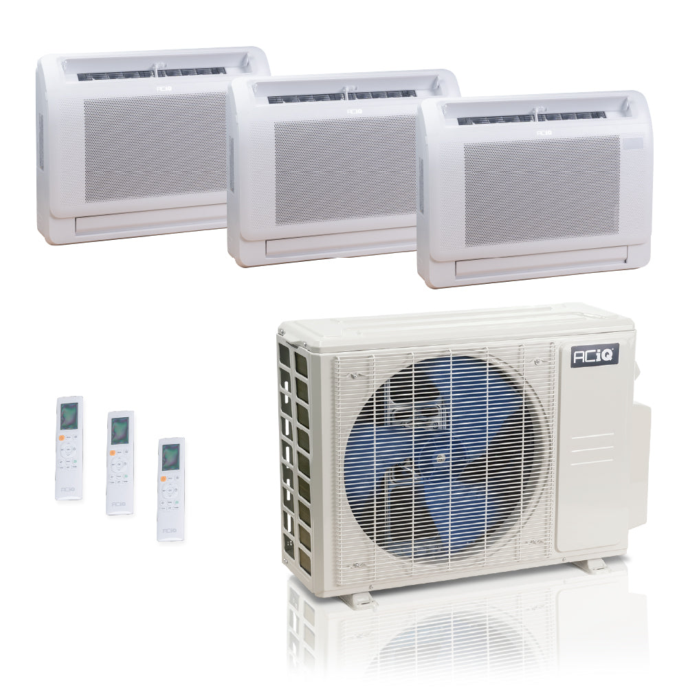 ACIQ 3-Zone Ductless Mini Split AC & Heat Pump 36000 BTU (9K+9K+18K), Floor Console Units, 230V