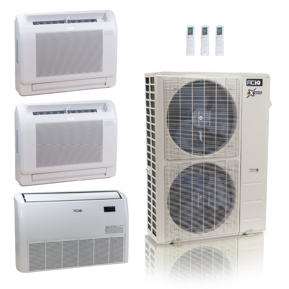 ACIQ Extreme Series 3-Zone Ductless Mini Split AC & Heat Pump 55000 BTU (12K+18K+24K), Floor Console Units, 230V