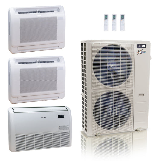 ACIQ Extreme Series 3-Zone Ductless Mini Split AC & Heat Pump 48000 BTU (12K+12K+24K), Floor Console Units, 230V
