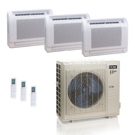 ACIQ Extreme Series 3-Zone Ductless Mini Split AC & Heat Pump 36000 BTU (18K+18K+18K), Floor Console Units, 230V
