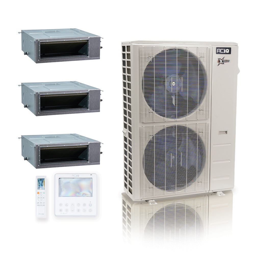 ACIQ Extreme Series 3-Zone Ducted Mini Split AC & Heat Pump 55000 BTU (18K+18K+18K), Slim Duct Units, 230V
