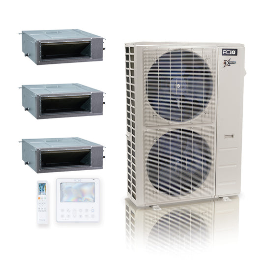 ACIQ Extreme Series 3-Zone Ducted Mini Split AC & Heat Pump 48000 BTU (12K+18K+18K), Slim Duct Units, 230V