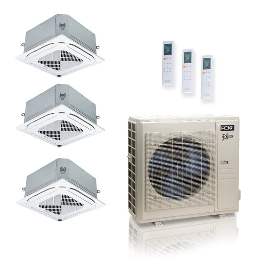 ACIQ Extreme Series 3-Zone Ductless Mini Split AC & Heat Pump 36000 BTU (12K+12K+24K), Ceiling Cassettes Units, 230V