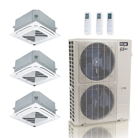 ACIQ Extreme Series 3-Zone Ductless Mini Split AC & Heat Pump 55000 BTU (12K+18K+24K), Ceiling Cassettes Units, 230V