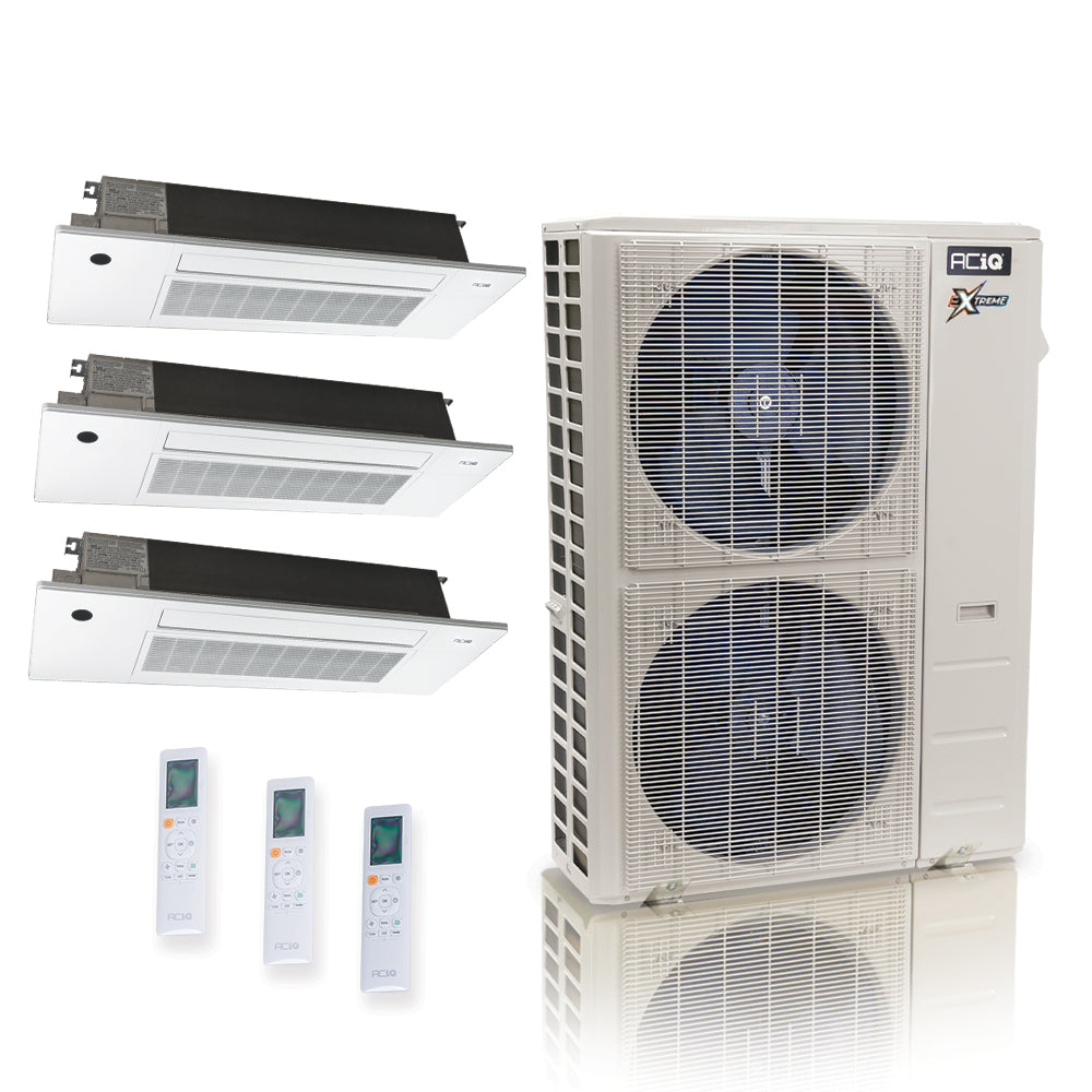 ACIQ Extreme Series 3-Zone Ductless Mini Split AC & Heat Pump 55000 BTU (9K+18K+18K), One Way Ceiling Cassette Units, 230V