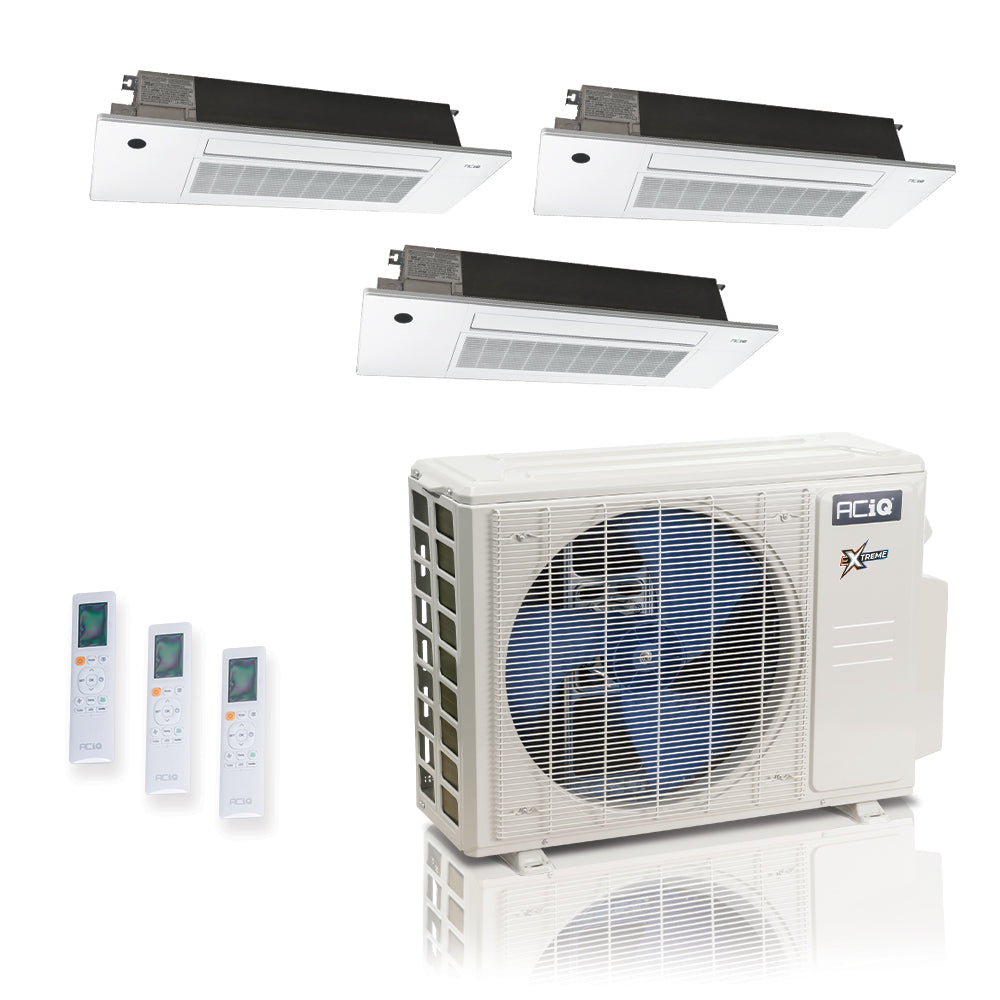 ACIQ Extreme Series 3-Zone Ductless Mini Split AC & Heat Pump 18000 BTU (9K+9K+12K), One Way Ceiling Cassette Units, 230V
