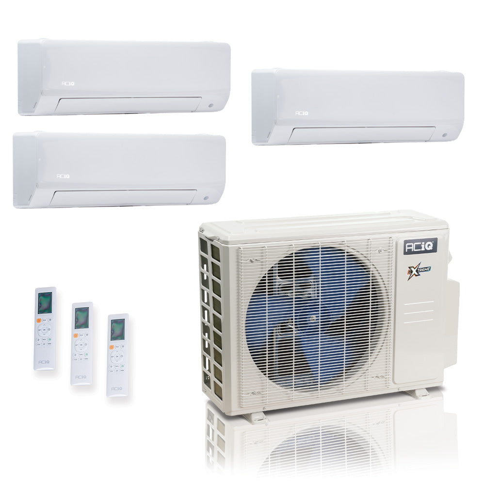 ACIQ Extreme Series 3-Zone Ductless Mini Split AC & Heat Pump 27000 BTU (6K+9K+12K), Wall Mount Units, 230V
