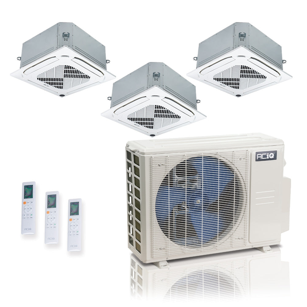 ACIQ 3-Zone Ductless Mini Split AC & Heat Pump 36000 BTU (9K+12K+18K), Ceiling Cassettes Units, 230V