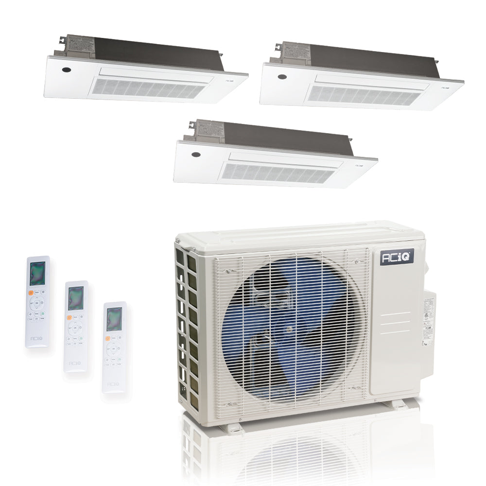 ACIQ 3-Zone Ductless Mini Split AC & Heat Pump 18000 BTU (6K+6K+9K), One Way Ceiling Cassette Units, 230V