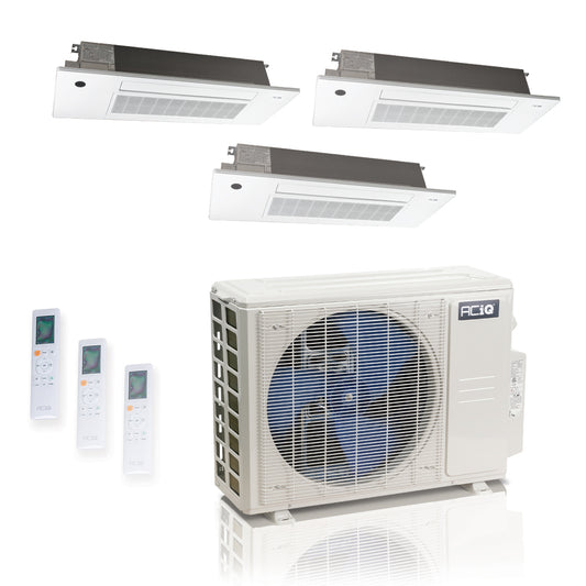 ACIQ 3-Zone Ductless Mini Split AC & Heat Pump 18000 BTU (6K+9K+9K), One Way Ceiling Cassette Units, 230V