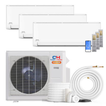 Cooper&Hunter Hyper Olivia 3-Zone Ductless Mini Split AC & Heat Pump 19000 BTU (6K+12K+12K), Wall Mount Units, 230V