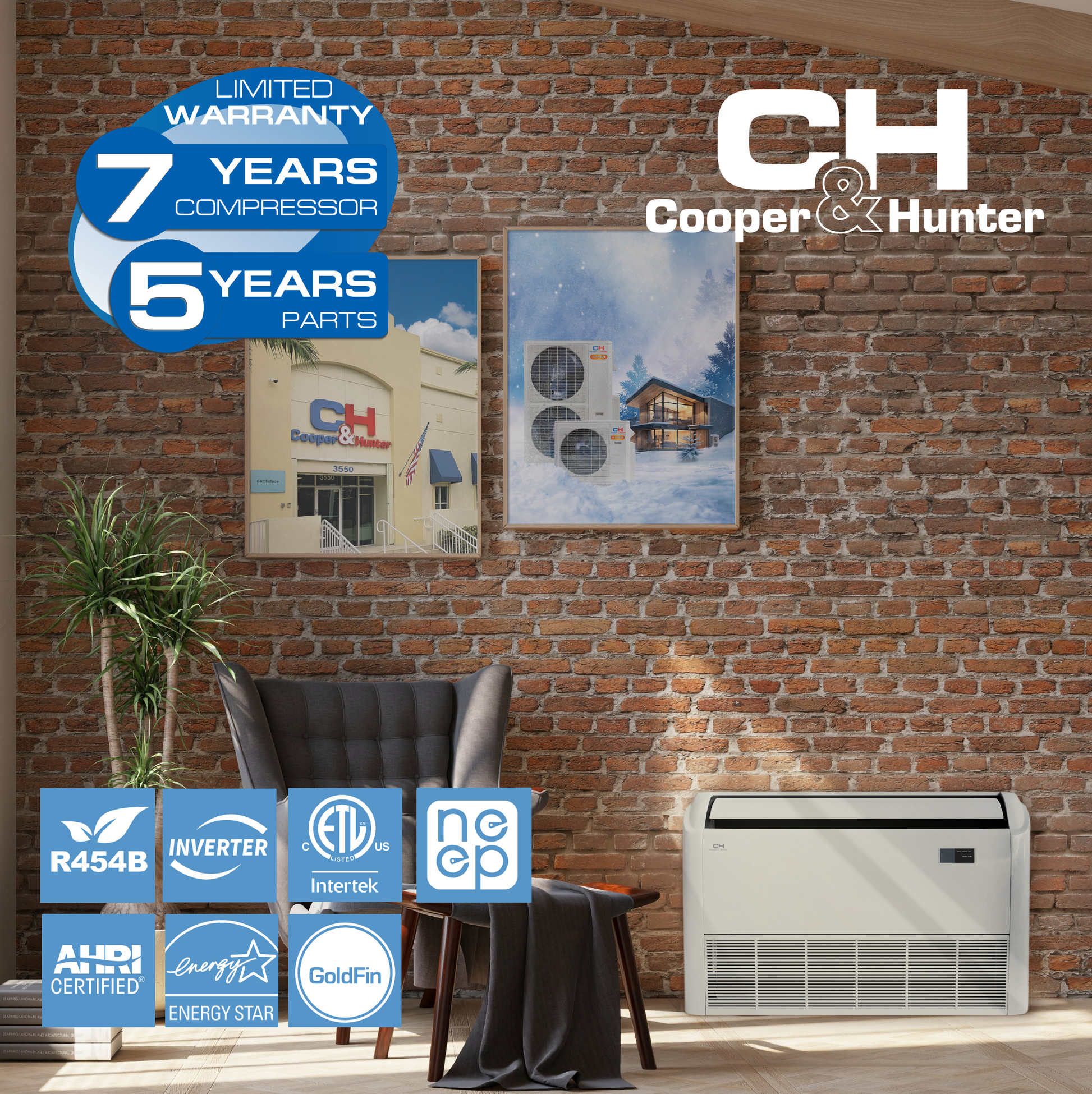 Cooper&Hunter 2-Zone Ductless Mini Split AC & Heat Pump 36000 BTU (18K+18K), Universal Floor/Ceiling Units, 230V