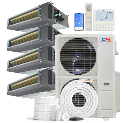 Cooper&Hunter 4-Zone Ducted Mini Split AC & Heat Pump 60000 BTU (6K+6K+12K+18K), Slim Duct Units, 230V