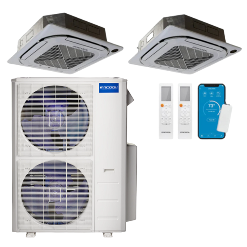 MRCOOL Olympus 4th Generation 2-Zone Ductless Mini Split AC & Heat Pump 48000 BTU (9K+24K), Ceiling Cassette Units, 230V