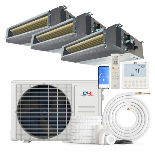 Cooper&Hunter 3-Zone Ducted Mini Split AC & Heat Pump 28000 BTU (6K+9K+9K), Slim Duct Units, 230V