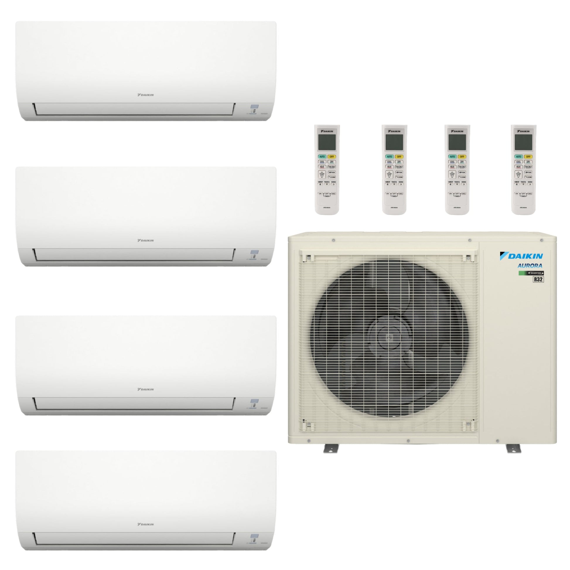 Daikin Aurora 4-Zone Ductless Mini Split AC & Heat Pump 48000 BTU (9K+9K+9K+12K), Wall Mount Units, 230V - R32