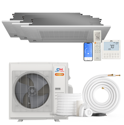 Cooper&Hunter Hyper 3-Zone Ductless Mini Split AC & Heat Pump 36000 BTU (6K+6K+12K), One-Way Ceiling Cassettes Units, 230V